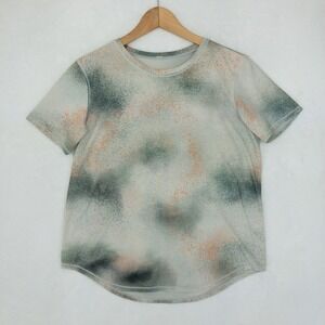 Lululemon High Neck Running Training Tee‎ Shirt Womens M Gray Orange Splatter